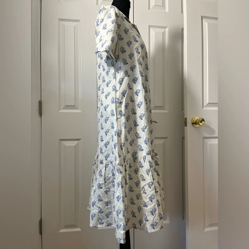 Janasya Printed Midi Dress Ivory Blue Floral Size XS - Picture 5 of 7